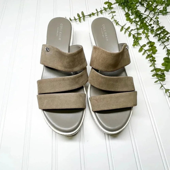 Cole Haan Light Brown Gray and White Strappy Wedge Sandals Women's Size 8 - Picture 2 of 7